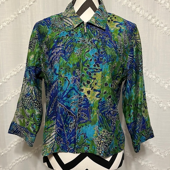 Ruby Rd. Zip Up Palm Leaf Nautical Blazer Size 14 Petite - Picture 1 of 9